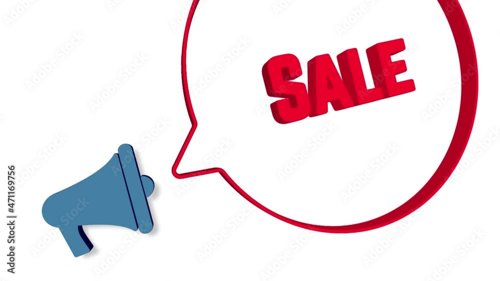 Poster megaphone with speech bubble in 3d style on white background. sale text. loudspeaker. 4k video motio