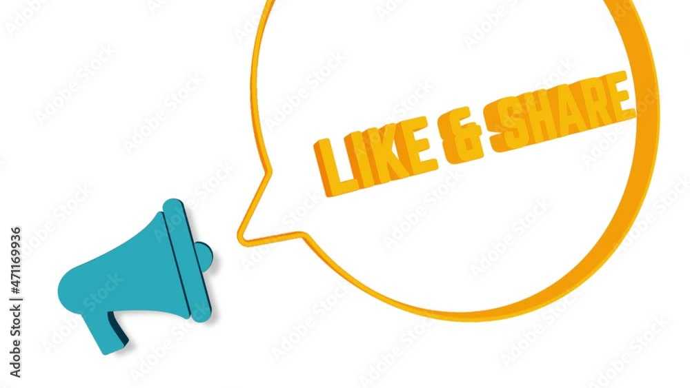 Aufkleber Megaphone with speech bubble in 3d style on white background. Like Share text. Loudspeaker. 4K video motion graphic