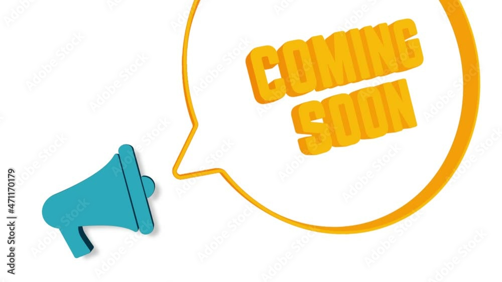 Aufkleber megaphone with speech bubble in 3d style on white background. coming soon text. loudspeaker. 4k vide