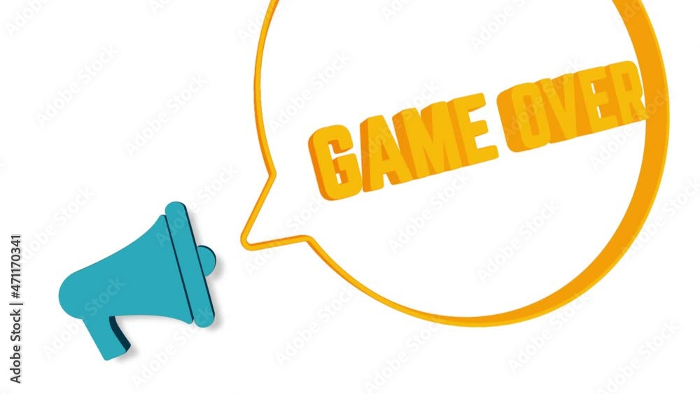 Leinwandbilder Megaphone with speech bubble in 3d style on white background. Game over text. Loudspeaker. 4K video motion graphic