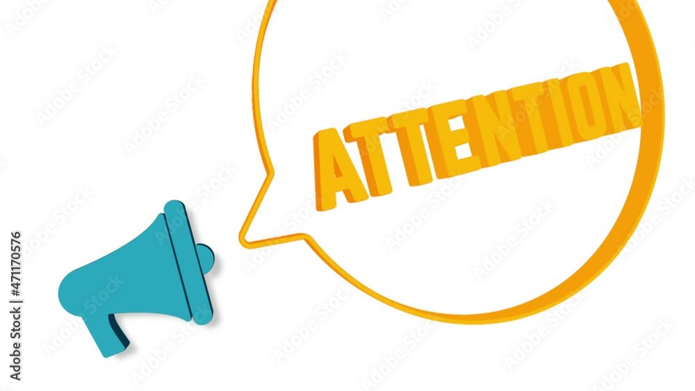 Poster Megaphone with speech bubble in 3d style on white background. Attention text. Loudspeaker. 4K video motion graphic