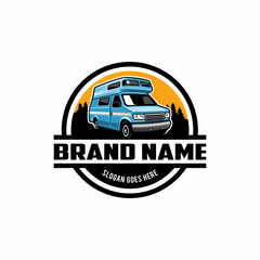 Retro RV camper van vehicle isolated logo vector