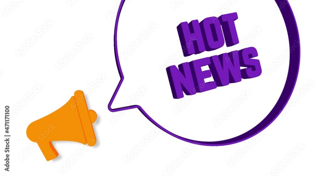 Poster megaphone with speech bubble in 3d style on white background. hot news text. loudspeaker. 4k video m