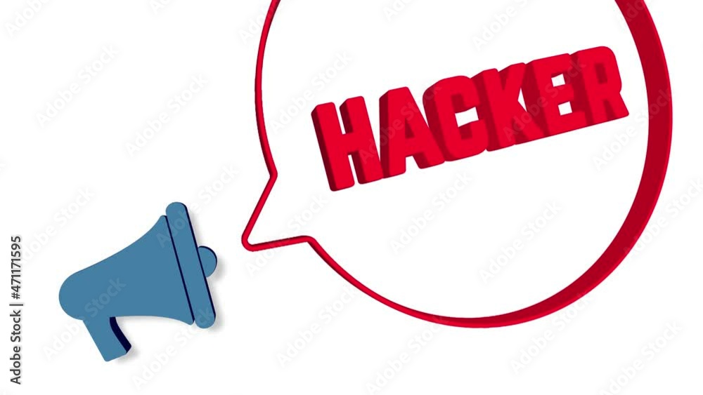 Fototapete Megaphone with speech bubble in 3d style on white background. Hacker text. Loudspeaker. 4K video motion graphic