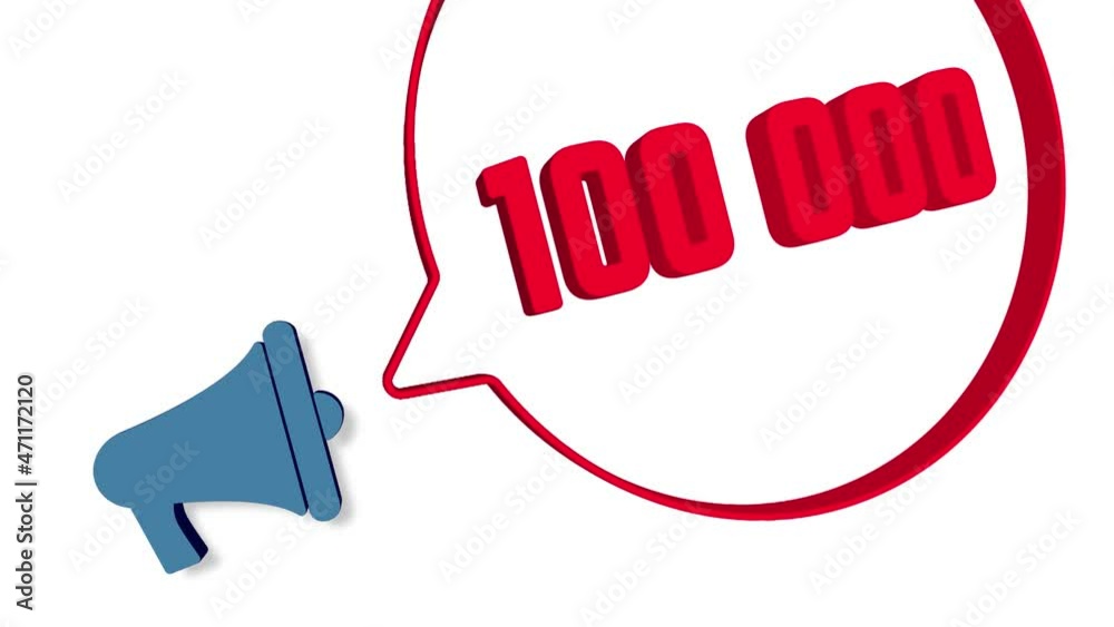 Aufkleber 100000 subscribers text. megaphone with number 100k speech bubble banner. loudspeaker. 4k video moti