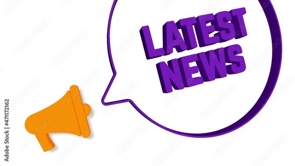 Poster Megaphone with speech bubble in 3d style on white background. Latest news text. Loudspeaker. 4K video motion graphic