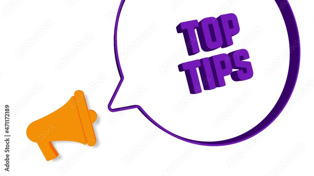 Aufkleber Megaphone with speech bubble in 3d style on white background. Top tips text. Loudspeaker. 4K video motion graphic