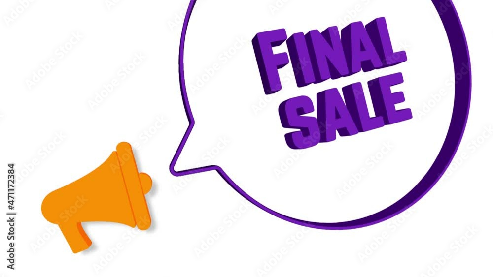 Aufkleber megaphone with speech bubble in 3d style on white background. final sale text. loudspeaker. 4k video