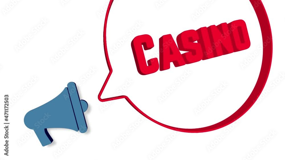 Poster megaphone with speech bubble in 3d style on white background. casino text. loudspeaker. 4k video mot