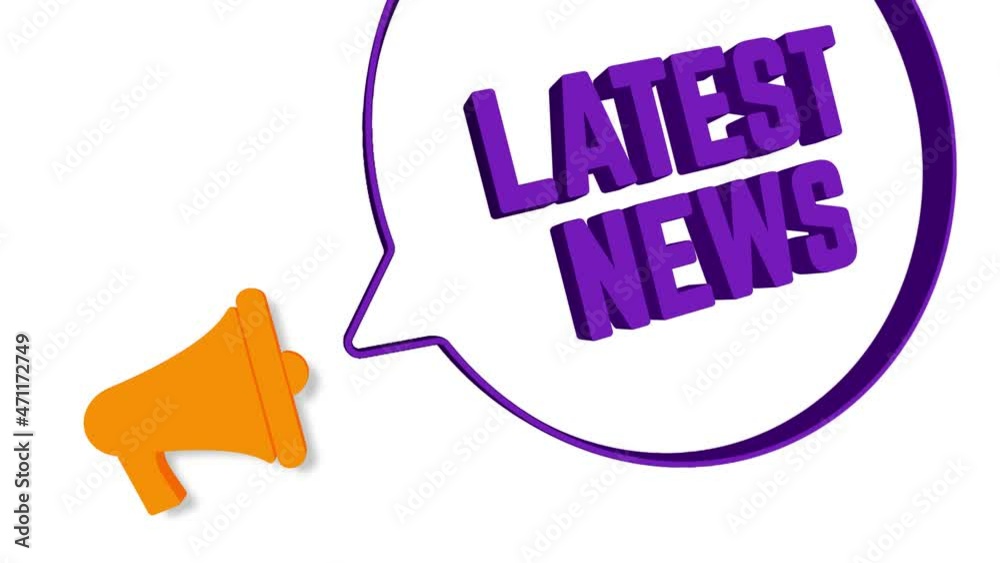 Poster megaphone with speech bubble in 3d style on white background. latest news text. loudspeaker. 4k vide