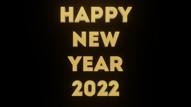 Happy new year 2022 text 3d gold animation with black isolated background. New Year background. 4k resolution video . 3d illustration rendering.Easy editable . Looping video