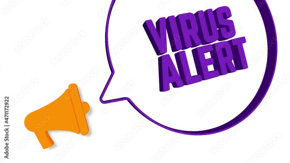 Poster megaphone with speech bubble in 3d style on white background. virus alert text. loudspeaker. 4k vide
