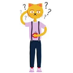 cartoon orange cat with question marks