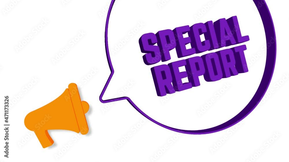Aufkleber Megaphone with speech bubble in 3d style on white background. Special report text. Loudspeaker. 4K video motion graphic