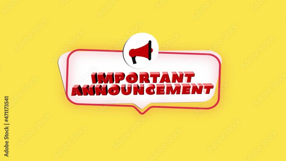 Poster 3d realistic style megaphone icon with text important announcement isolated on yellow background. me