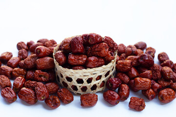 Dried chinese jujube in bamboo basket