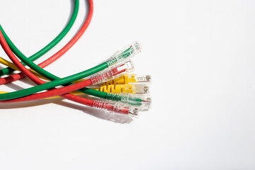 LAN network connection ethernet cables on white