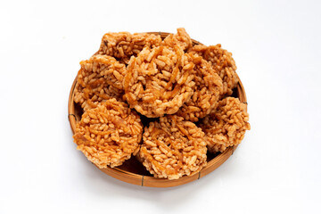 Rice cracker with coconut palm sugar on white