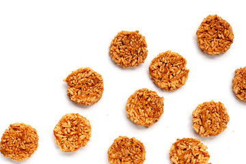 Rice cracker with coconut palm sugar on white