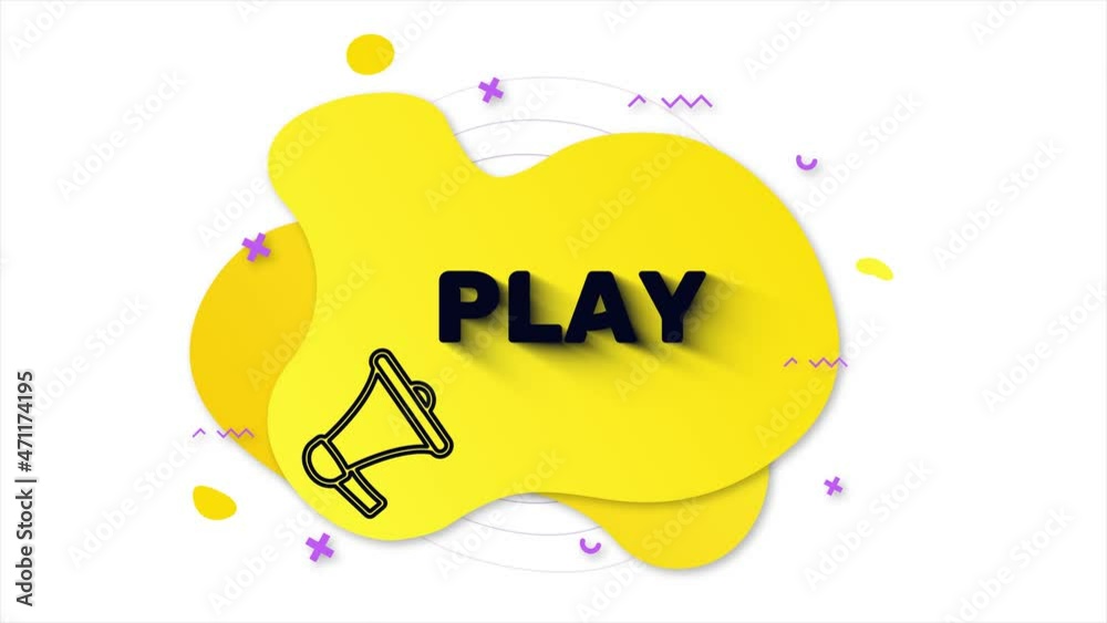 Aufkleber black megaphone with text play. memphis style banner with abstract geometric shapes on yellow backgr