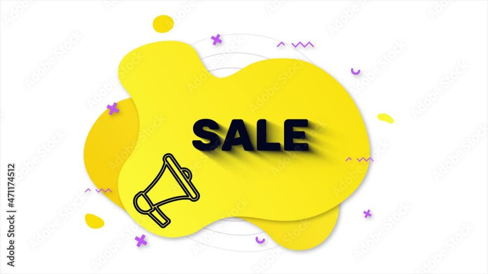 Aufkleber black megaphone with text sale. memphis style banner with abstract geometric shapes on yellow backgr
