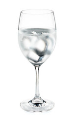 Wine Glass with Cold Water and Ice Cubes isolated on White Background