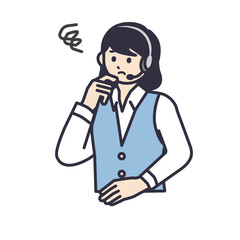 困っているコールセンターのオペレーターの女性イラスト素材