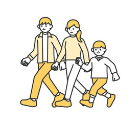 仲良く家族で歩くイラスト素材