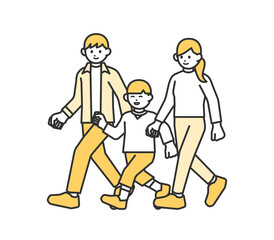 仲良く家族で歩くイラスト素材