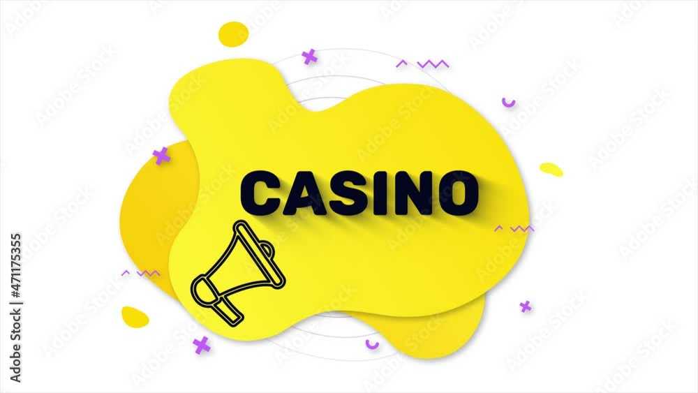 Aufkleber black megaphone with text casino. memphis style banner with abstract geometric shapes on yellow back
