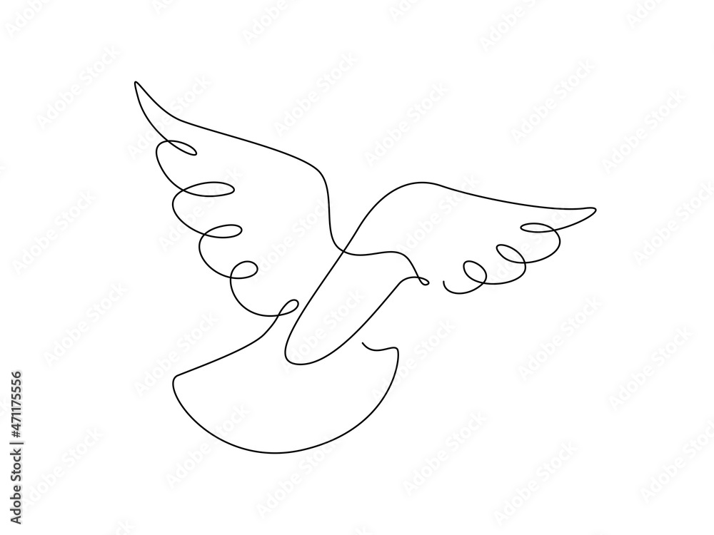 Leinwandbilder one continuous line drawing of flying up dove. bird symbol of peace and freedom in simple linear sty
