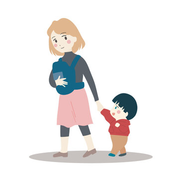 Cute Nanny and child vector illustration
