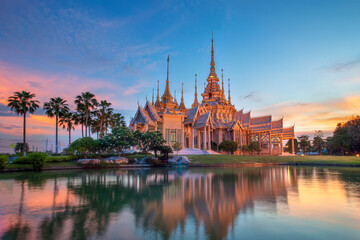 Beautiful temple in sunset time at Wat None Kum or  Wat Luang Pho Toh temple at Nakhon Ratchasima...