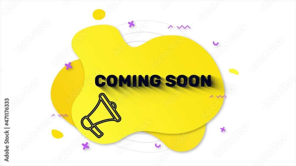 Leinwandbilder megaphone with text coming soon. memphis style banner with abstract geometric shapes on yellow backg