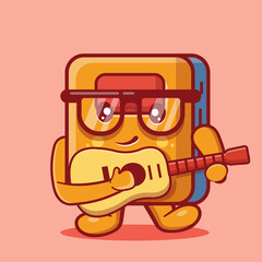 cute book mascot playing guitar isolated cartoon in flat style