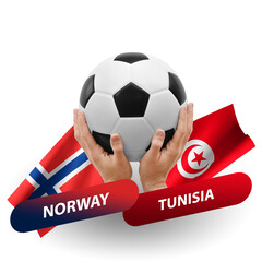 Soccer football competition match, national teams norway vs tunisia