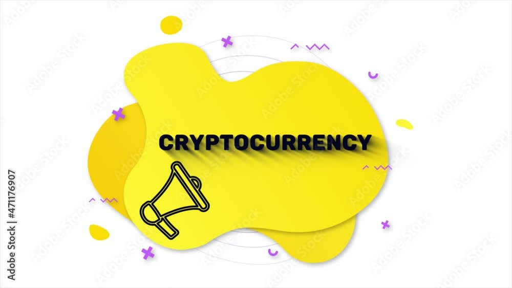 Leinwandbilder megaphone with text cryptocurrency. memphis style banner with abstract geometric shapes on yellow ba