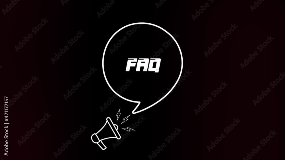 Aufkleber Megaphone with speech bubble and faq text on old tv glitch interference screen. Animation of retro Faq text. 4K video motion graphic