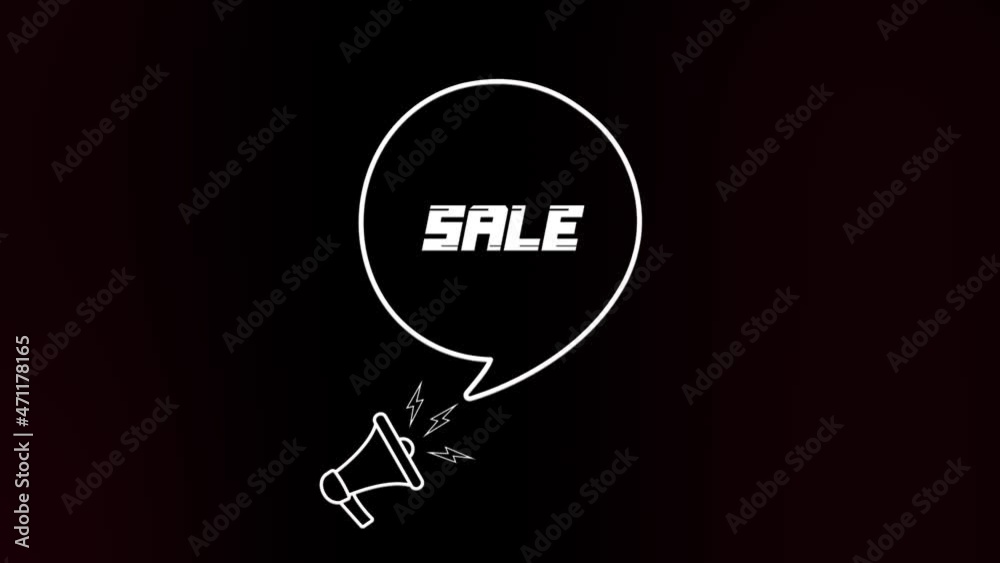 Poster megaphone with speech bubble and sale text on old tv glitch interference screen. animation of retro 