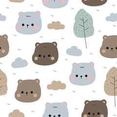seamless pattern with polar and teddy bear head cartoon doodle illustration