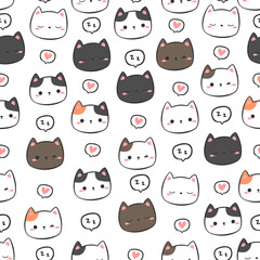 Fototapeta premium seamless pattern with kitty cat head cartoon doodle illustration
