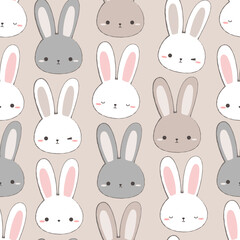seamless pattern with rabbit bunny head cartoon doodle illustration
