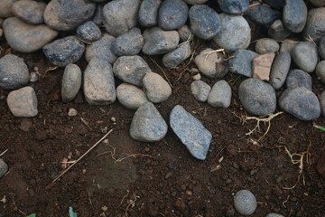 river stone that is used as a plant barrier decoration with grass so that it looks more beautiful