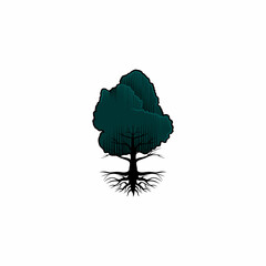 Big lush tree logo. towering tree alone