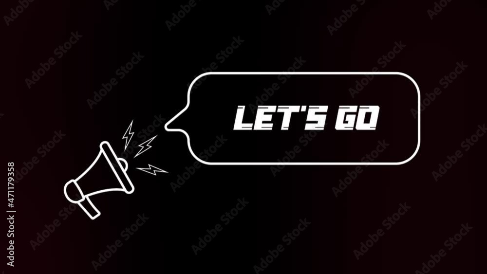 Fototapete Megaphone with speech bubble and the lets go text on old tv glitch interference screen. Animation of retro Let's go text. 4K video motion graphic