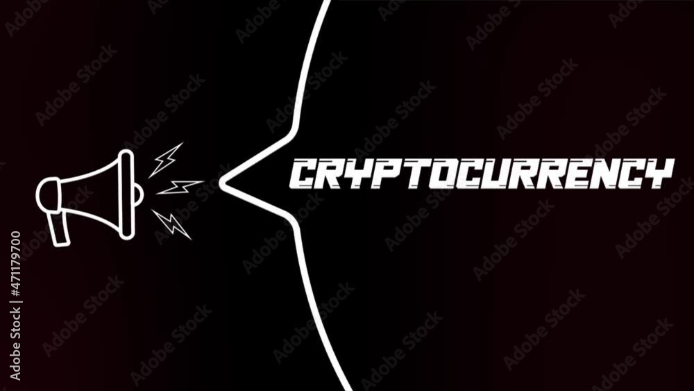 Aufkleber Megaphone with speech bubble and the Cryptocurrency text on old tv glitch interference screen. Animation of retro cryptocurrency text. 4K video motion graphic