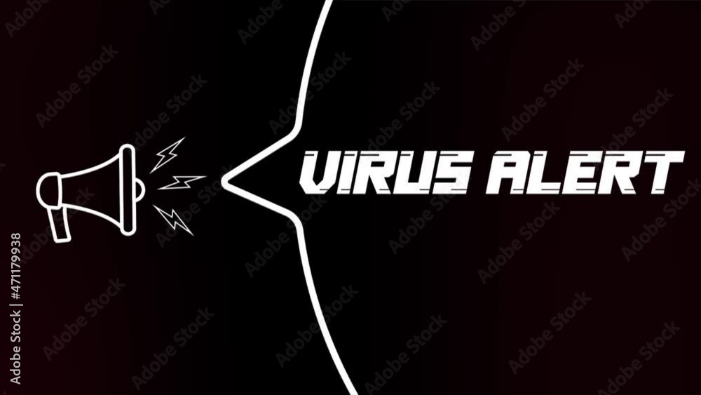 Leinwandbilder Megaphone with speech bubble and Virus alert text on old tv glitch interference screen. Animation of retro virus alert text. 4K video motion graphic