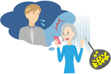 スマホで推しアイドルの残念なニュースを知るシニア女性