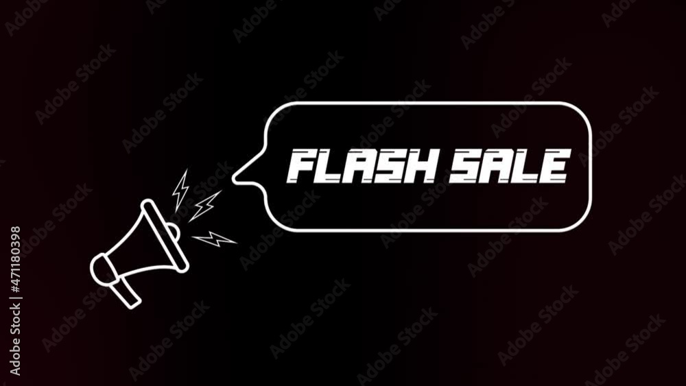 Aufkleber megaphone with speech bubble and the flash sale text on old tv glitch interference screen. animation