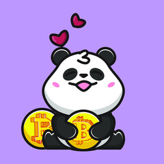 cute panda hugs bitcoin illustration